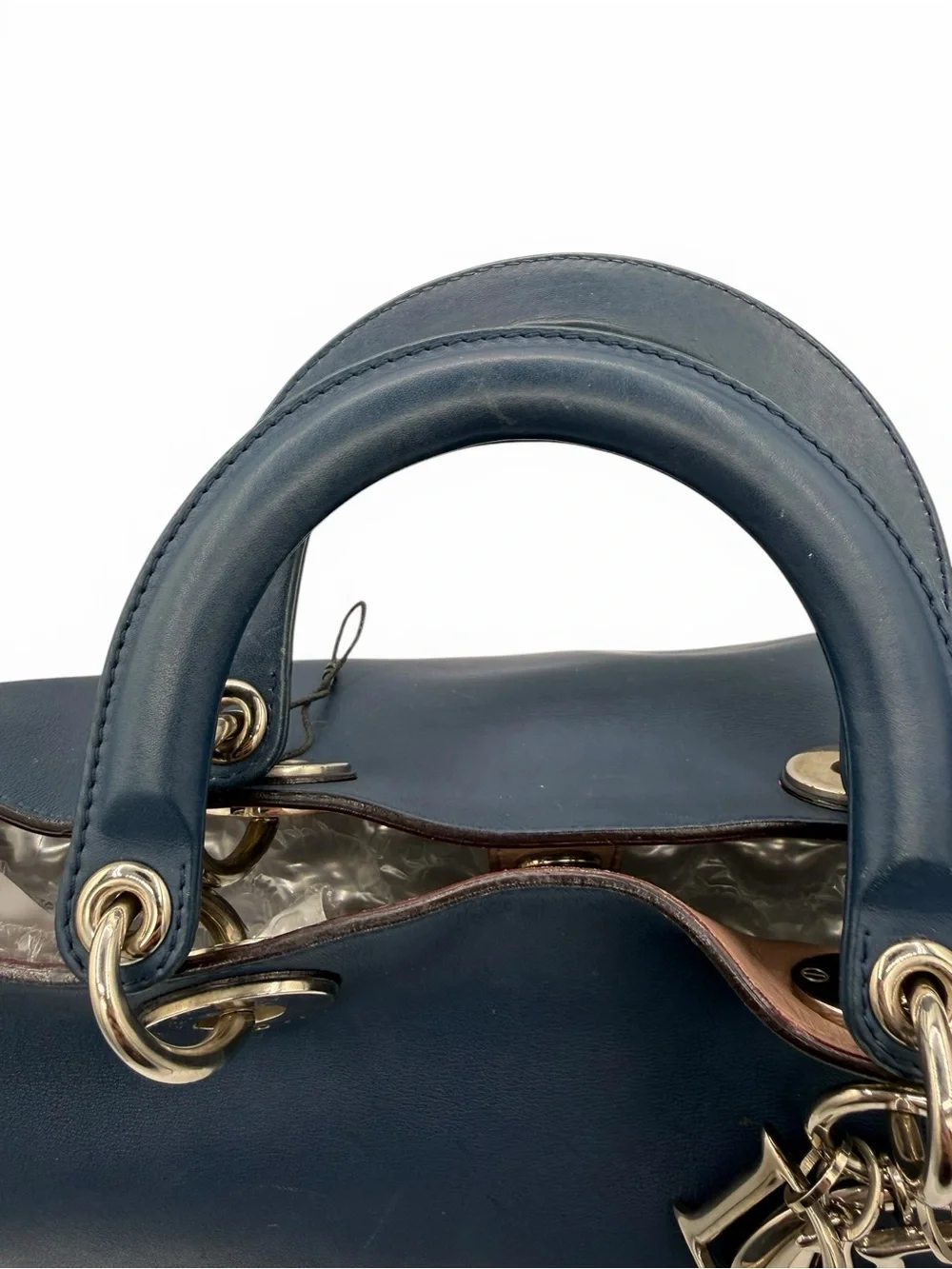 Dior Navy Leather Tote with Gold-Tone Logo Charm